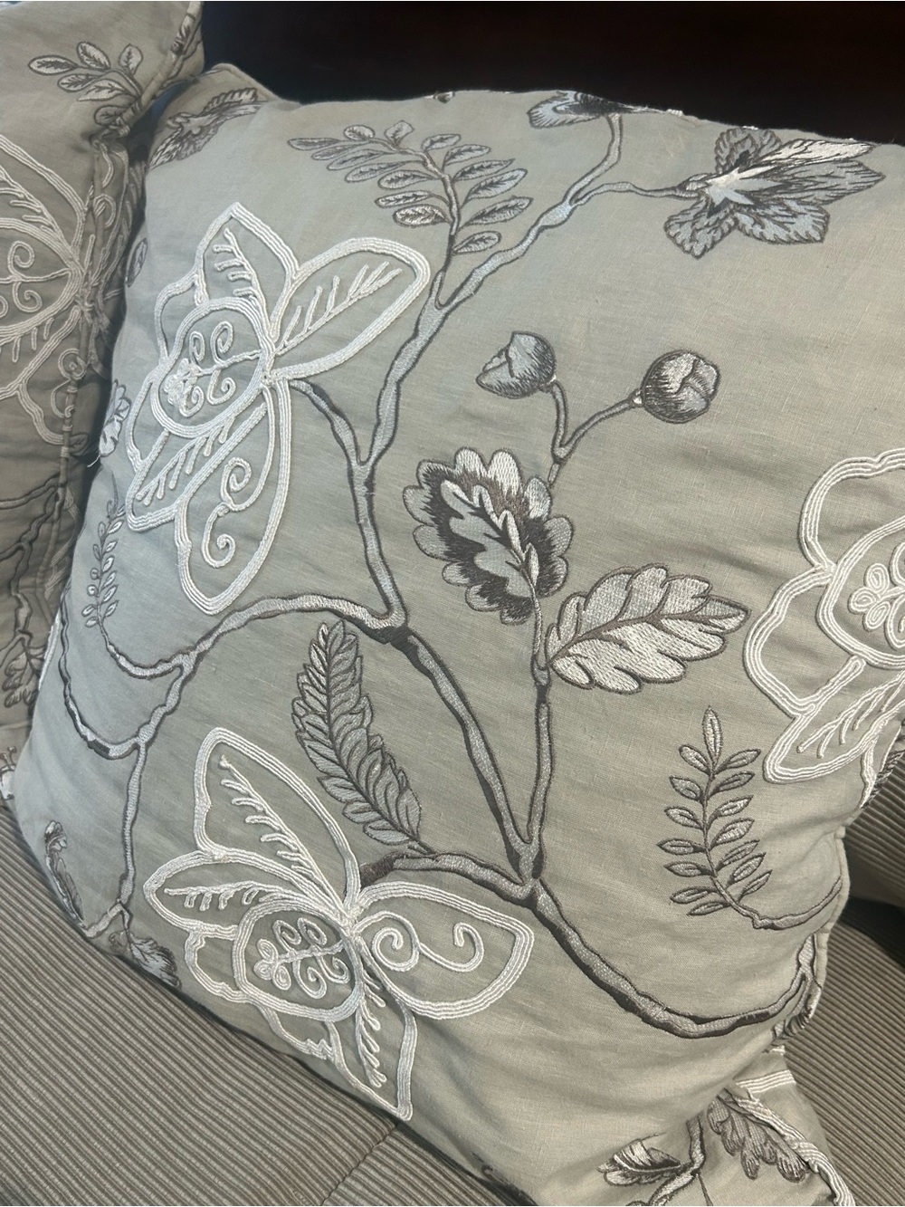Three Custom Euro Shams - Linen Embroidered